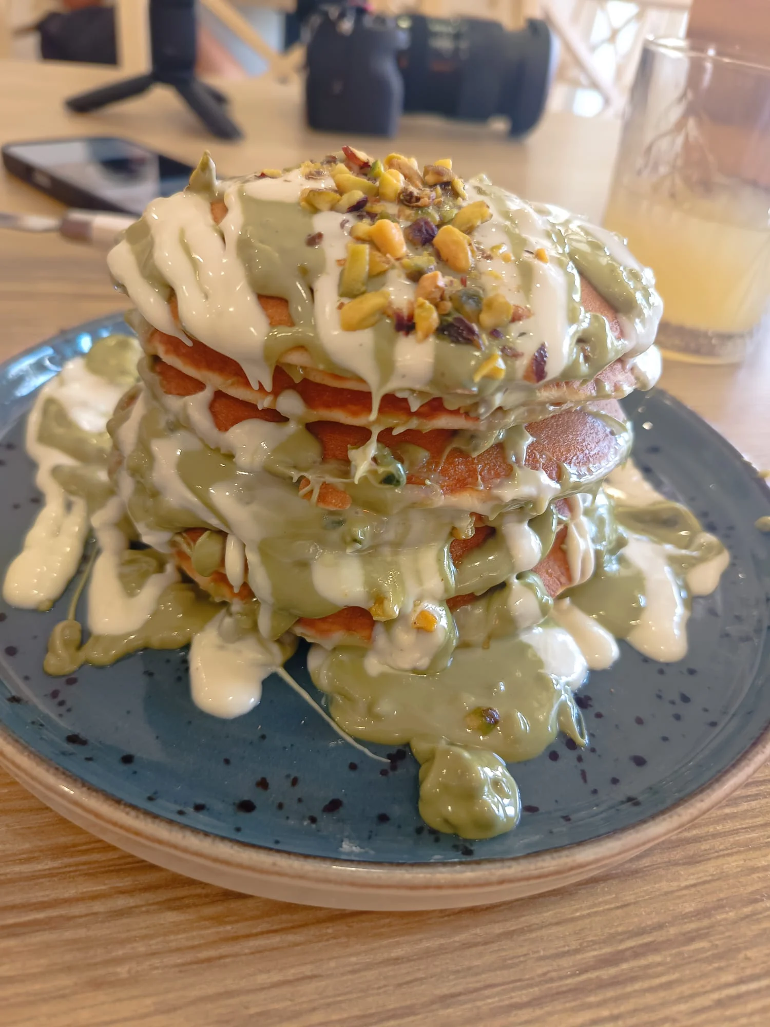 Pistachio pancakes prepared at Pinsi’s Picnic